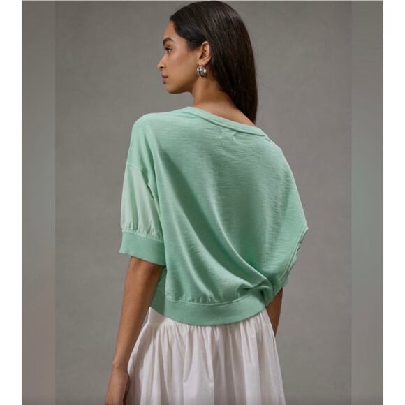 Anthropologie Pilcro Cropped Batwing Sweatshirt Mint Green Retro Style Top Med - Picture 3 of 12